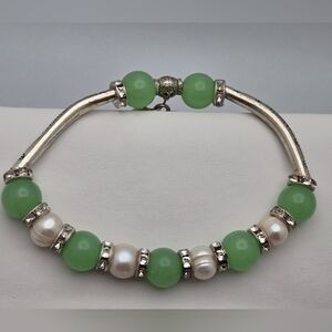 Natural Pear Handmade Silver Bracelet Aventurine & Heart Charm 9”